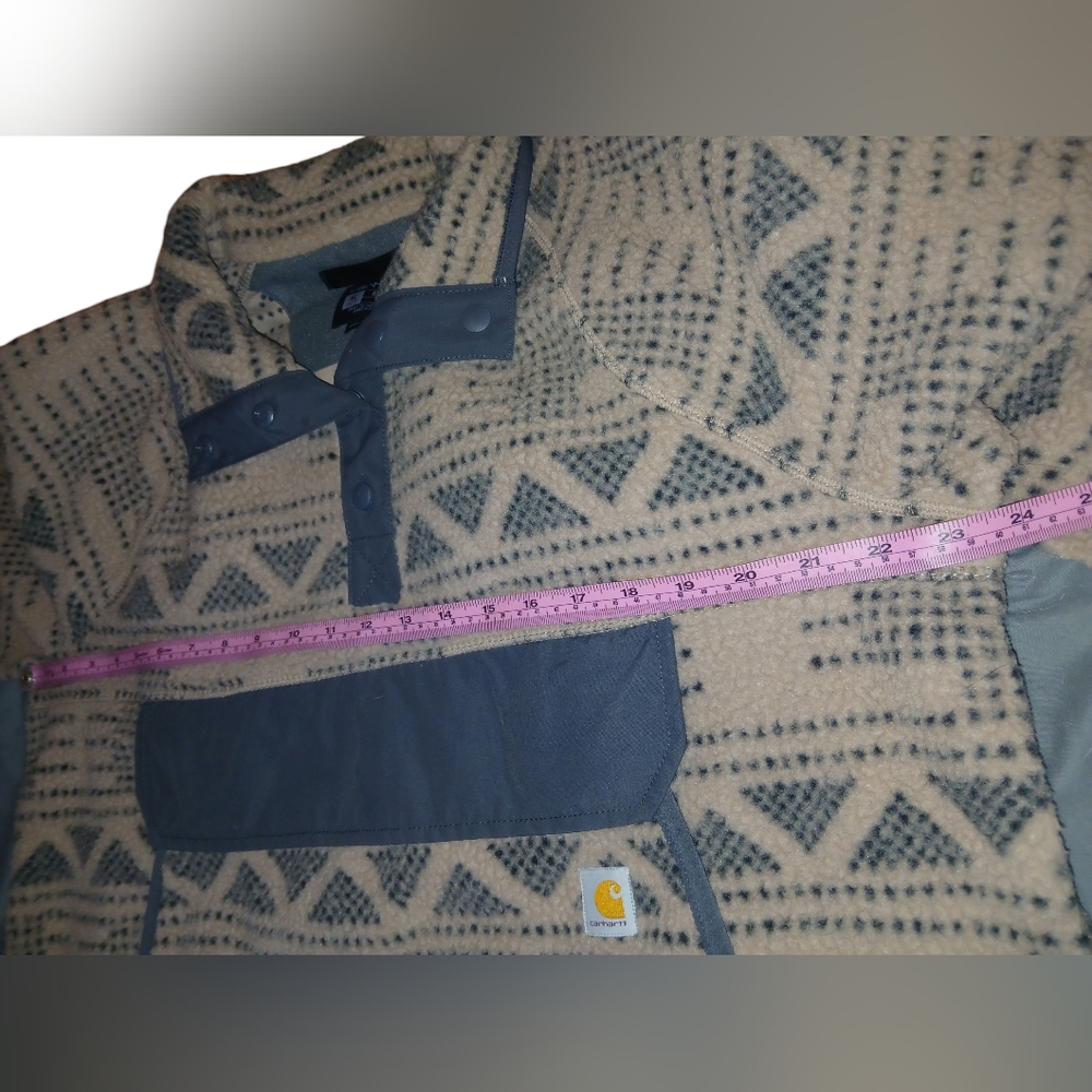 Carhartt Womens Relaxed Fit Tan + Gray Geometric Fleece Pullover XL - Picture 4 of 14